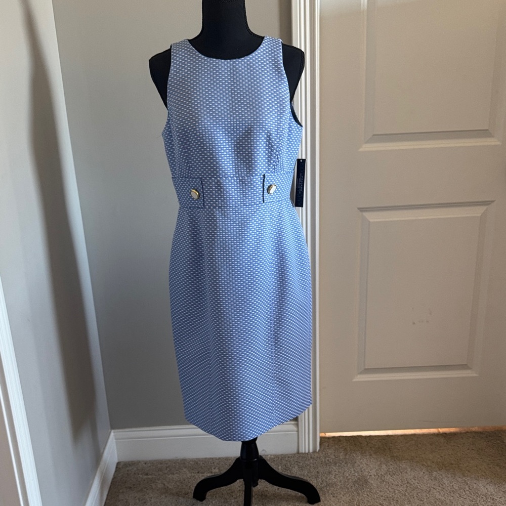 Tahari ASL Light Blue Midi Dress with Dots